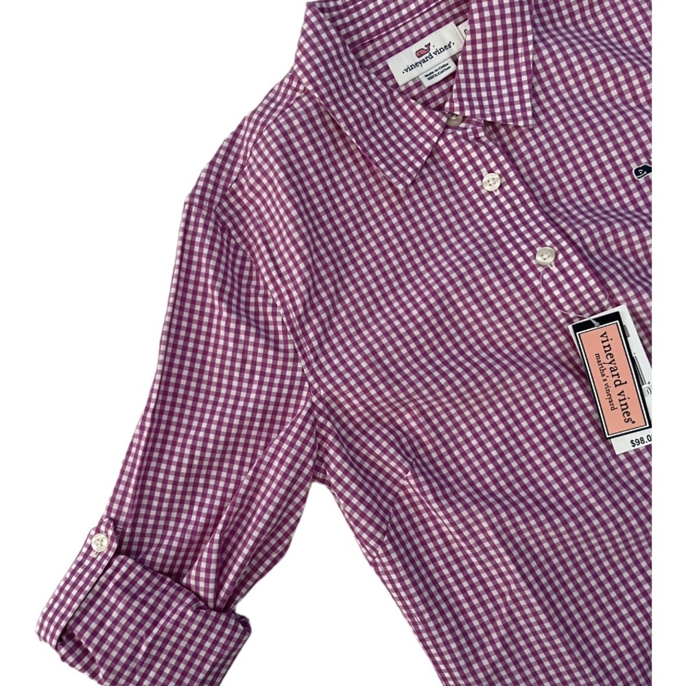 Vineyard Vines Gingham Popover Button Up Preppy Casual Women’s Size 0 NWT - Picture 7 of 7